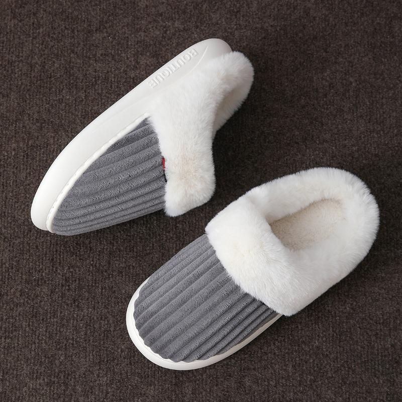 New thick striped cotton slippers home winter fluffy slippers women's winter thickened plush cotton mop