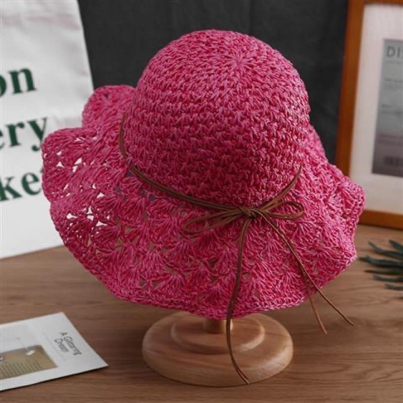 Handmade straw hat children's summer sunshade bucket hat versatile UV protection beach sun hat
