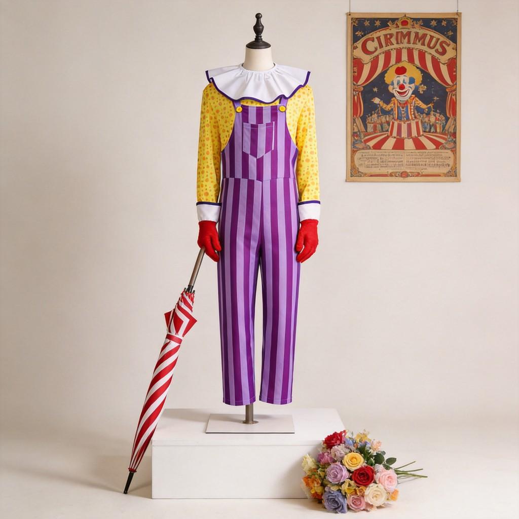Sad Clown Cosplay Costume With Suspenders For Halloween And Stage Performances