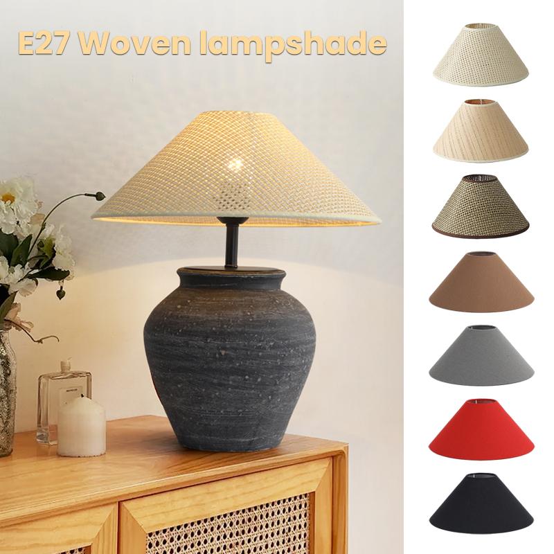 Vintage Rattan Woven Lampshade - Handmade Boho Table & Floor Lamp Shade for Hotel/Home Decor (E27 Bulb Base)