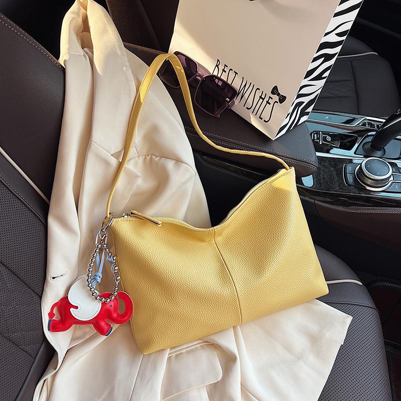 Large capacity bag women's summer new 2025 fashion shoulder bag texture lychee pattern bucket bag commuter tote bag