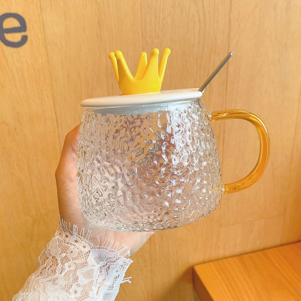 Bow Summer Glass Cup with Lid Spoon Cute Creative Mug Girl with High Appearance Drinking Water Cup Flower Tea Cup