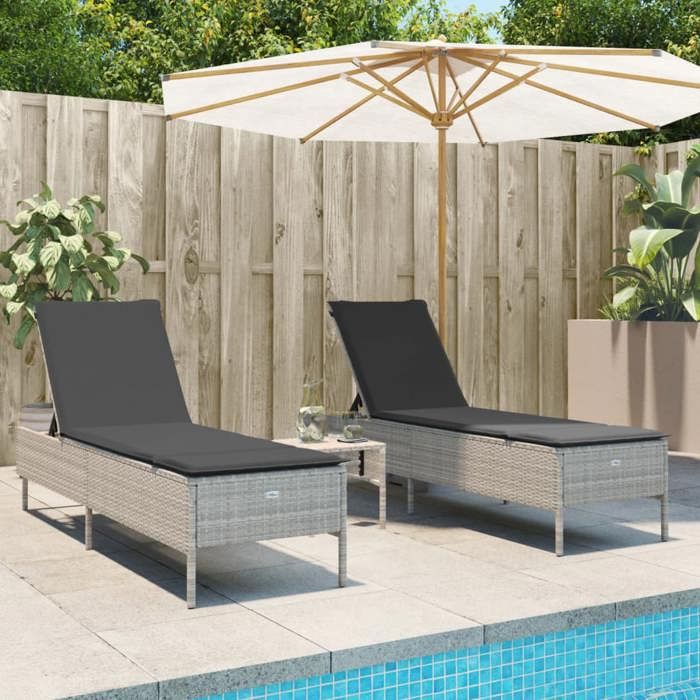 VidaXL Chaises longues avec coussins lot de 2 gris résine tressée 3261592