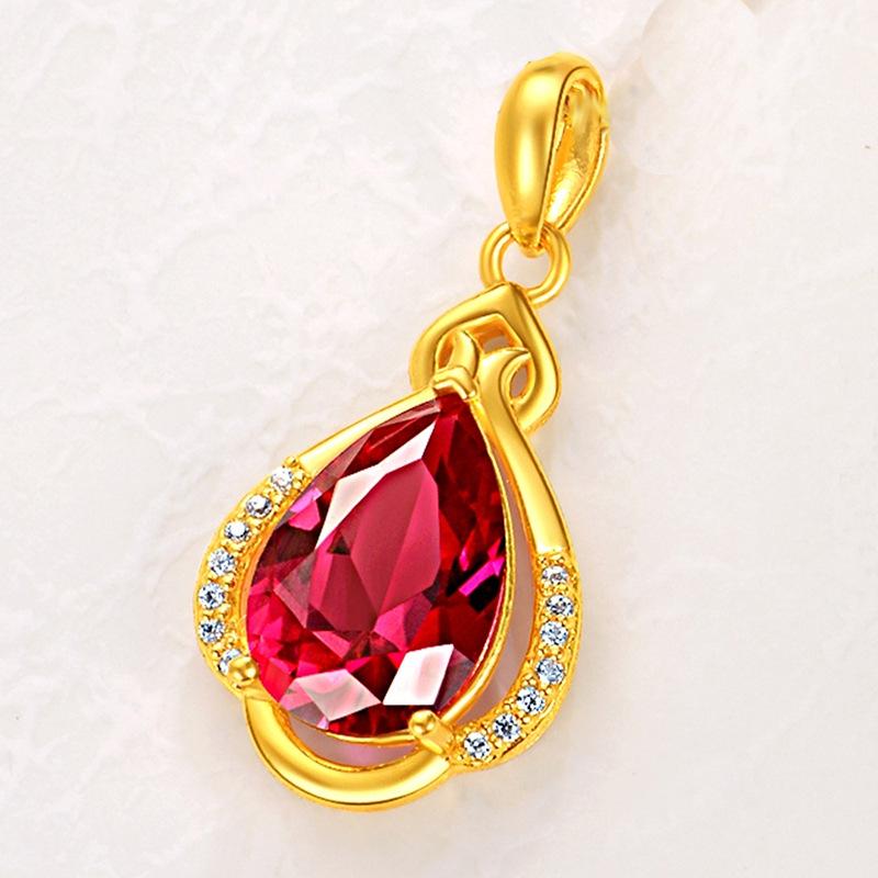 Вьетнамское позолоченное красное колье-капля: Женское модное колье-подвеска на ключицу, идеальный подарок на праздник