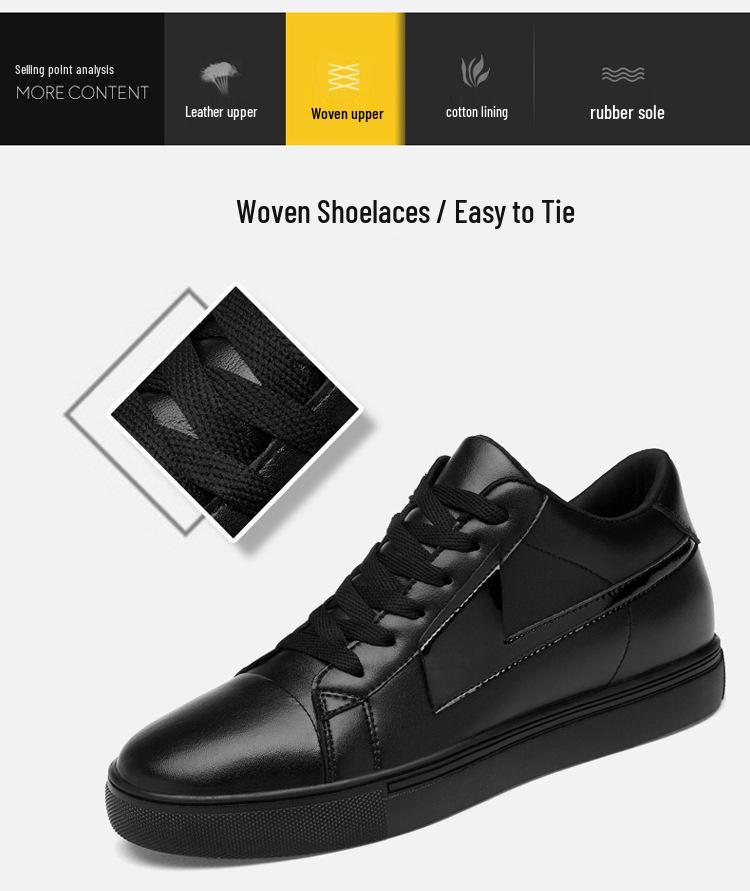 Men's Trendy Cowhide Sneakers - 8CM Taller, Round Toe, Thick Sole, Casual Sports Shoes