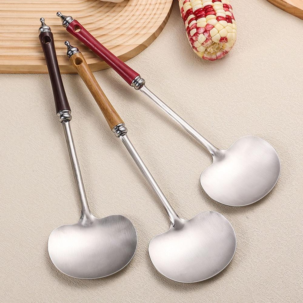 Stainless Steel Wok Spatula Wooden Handle Mushroom Shovel  Kitchen Accessories Essentials