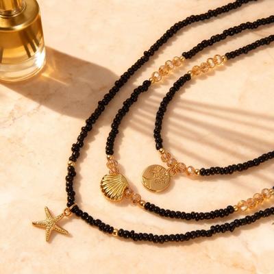 Multi-layer Stacked Rice Bead Starfish Shell Necklace, European and American Holiday Fashion Versatile Item Jewelry Autumn and Winter Sweater Chain