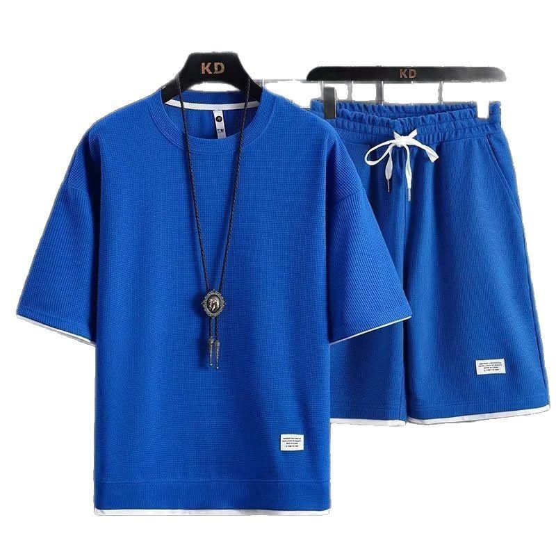 

Men Tracksuit Running T Shirt Sport Tshirt Short Sleeve Football Basketball Tennis Shirt Fitness Sports Set Suits Sportswear 5XL синій