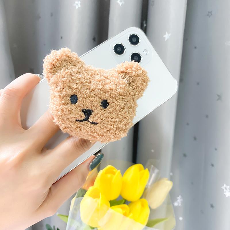 Cute Bear Mobile Phone Airbag Holder Cartoon Plush Creative Desktop Lazy Paste Retractable