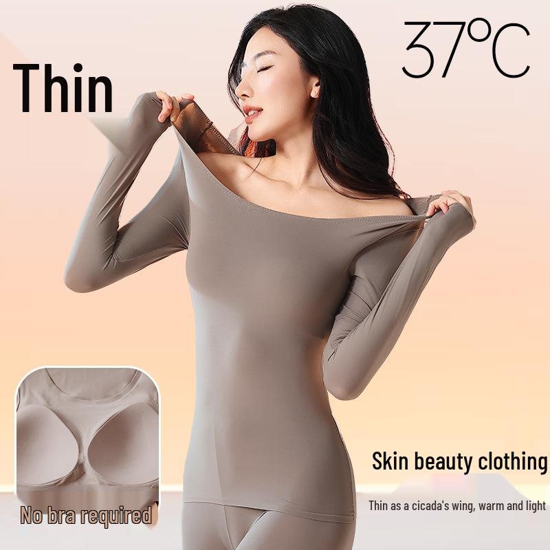 

Women s Ultra-Thin Seamless Thermal Underwear Top - One-Piece, No Bra Needed L