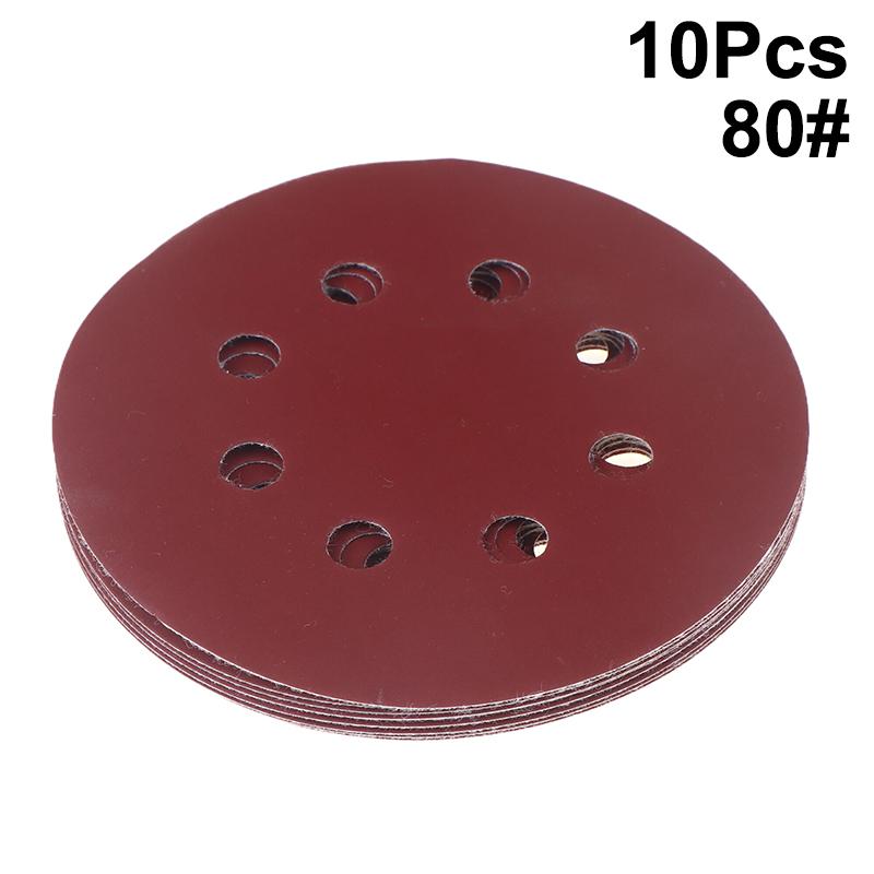 10Pcs 5 Inch 8-Hole Alumina Sanding Pad Sanding Sheet Polishing Sand Paper Sanding Discs Abrasive Polishing Tool For Metal Wood