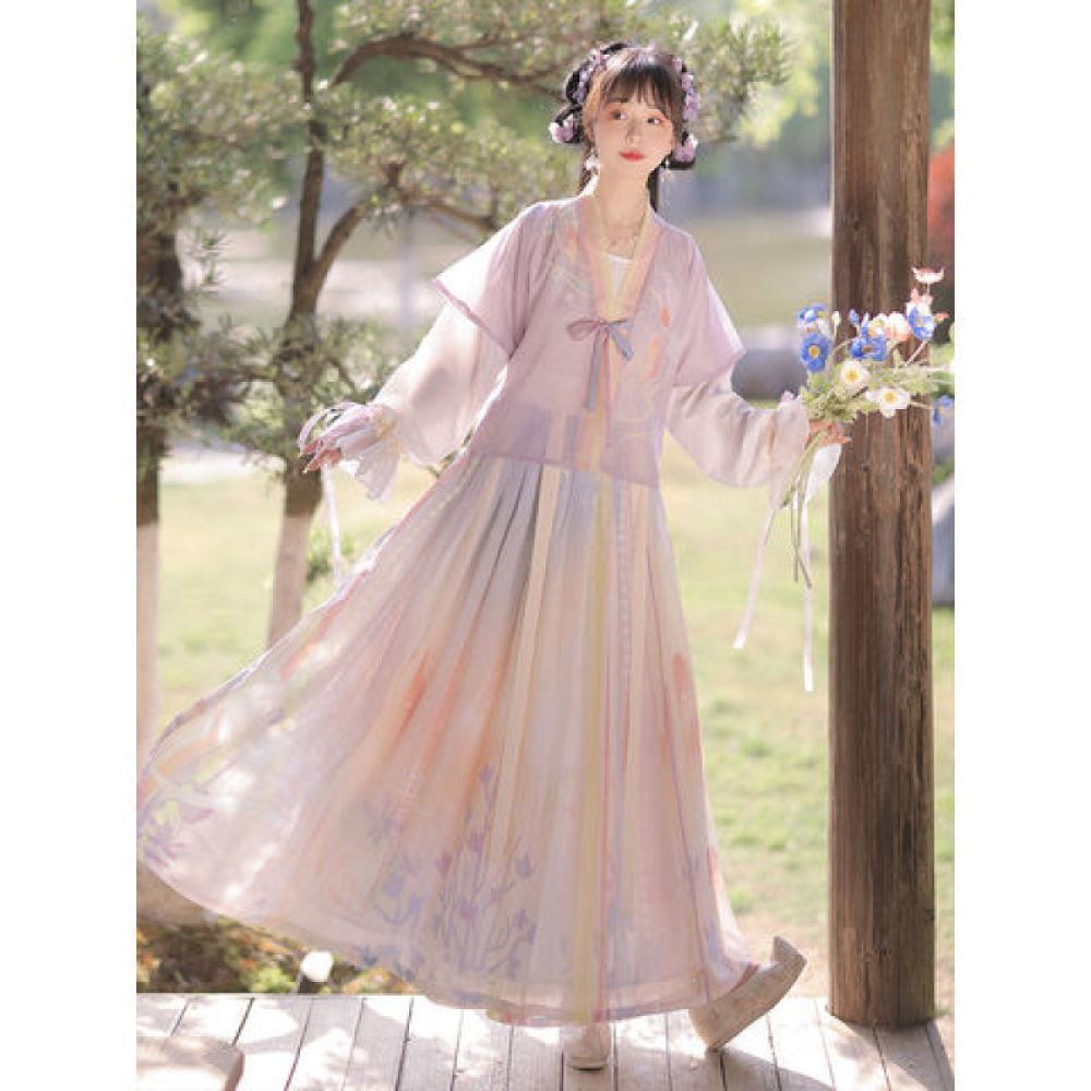 Bluzka damska Hanfu w stylu chińskiej dynastii Tang z okrągłym dekoltem i spódnicą do talii