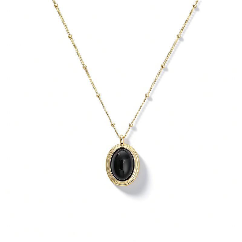 Arvaleff Black Agate Pendant Necklace - Light Luxury Retro Jewelry for Women