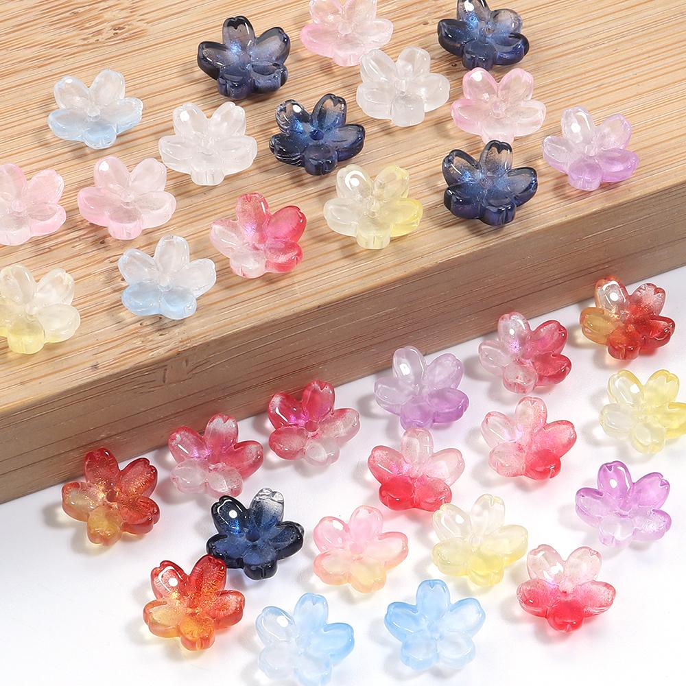 50pcs 10.5mm Cherry Blossom Lampwork Beads Colorful Glass Loose Bead For Jewelry Making DIY Crafts Bracelet Necklace Accessories