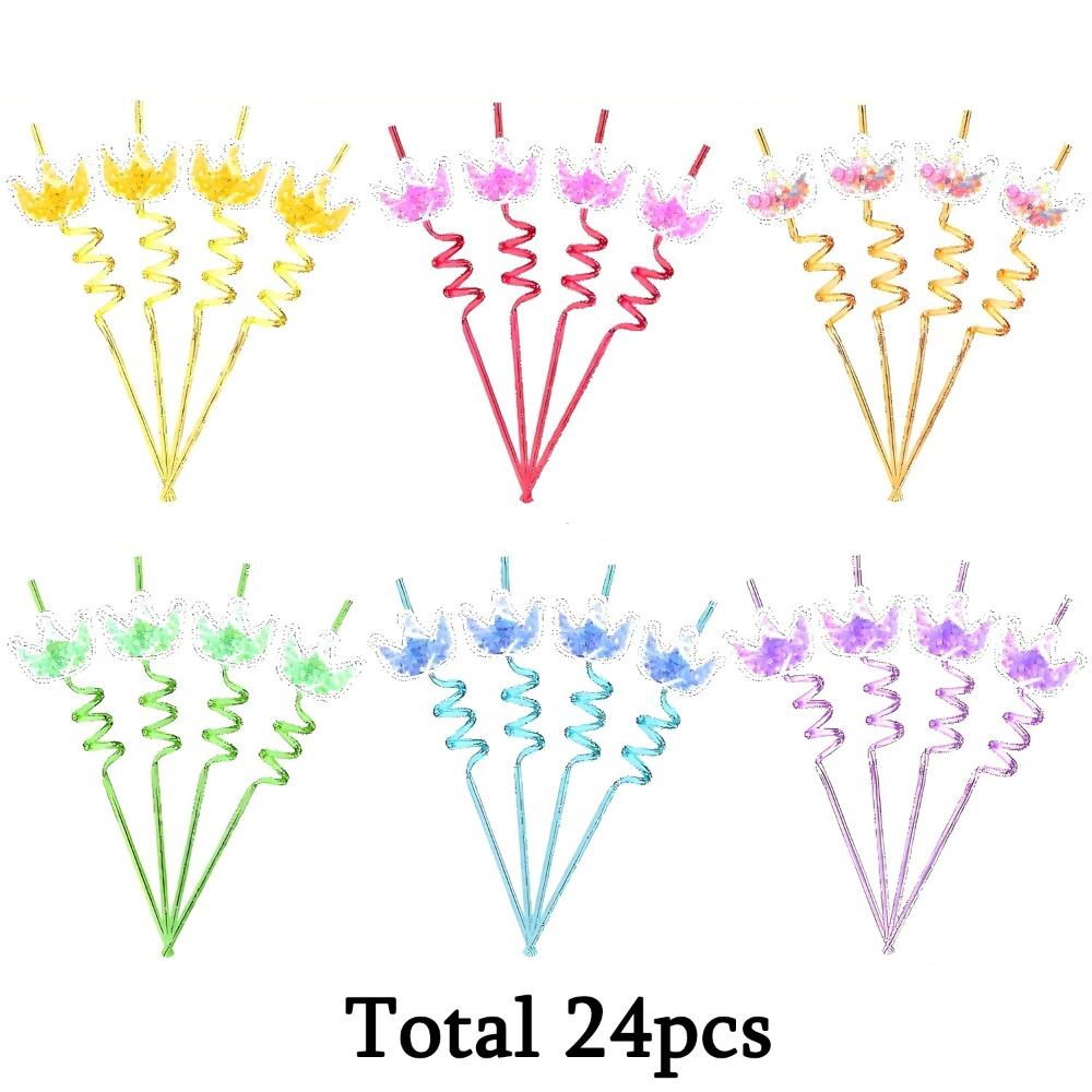 

24pcs Glitter Princess Reusable Crown Drinking Straws Birthday Party Supplies Party Decorations-Princess Theme Birthday Party Crazy Silly Straw 24pcs