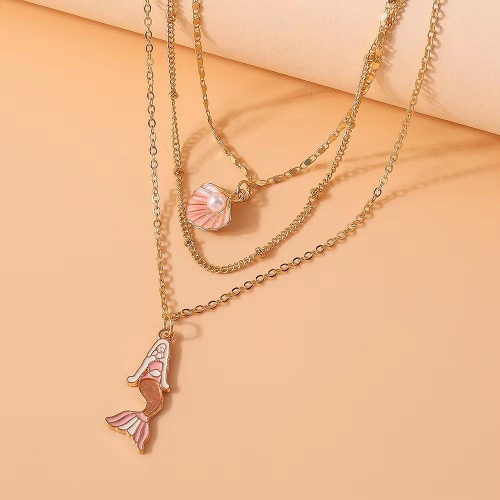 Fashion Shell Mermaid Pendant Necklaces Women Girls Multilayer Chain Necklace Party Holicay Jewelry Gifts