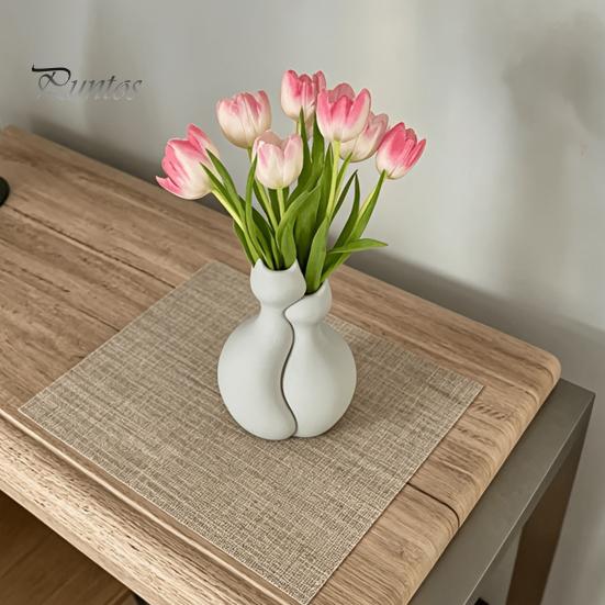 Kaffee-Ecke Dekoration 3D-gedruckte Katzenvase, Minimalistischer Nordischer Stil Blumenarrangement Umarmendes Ornament Dekoratives Paar-Vase Haus Büro Geschenk Licht