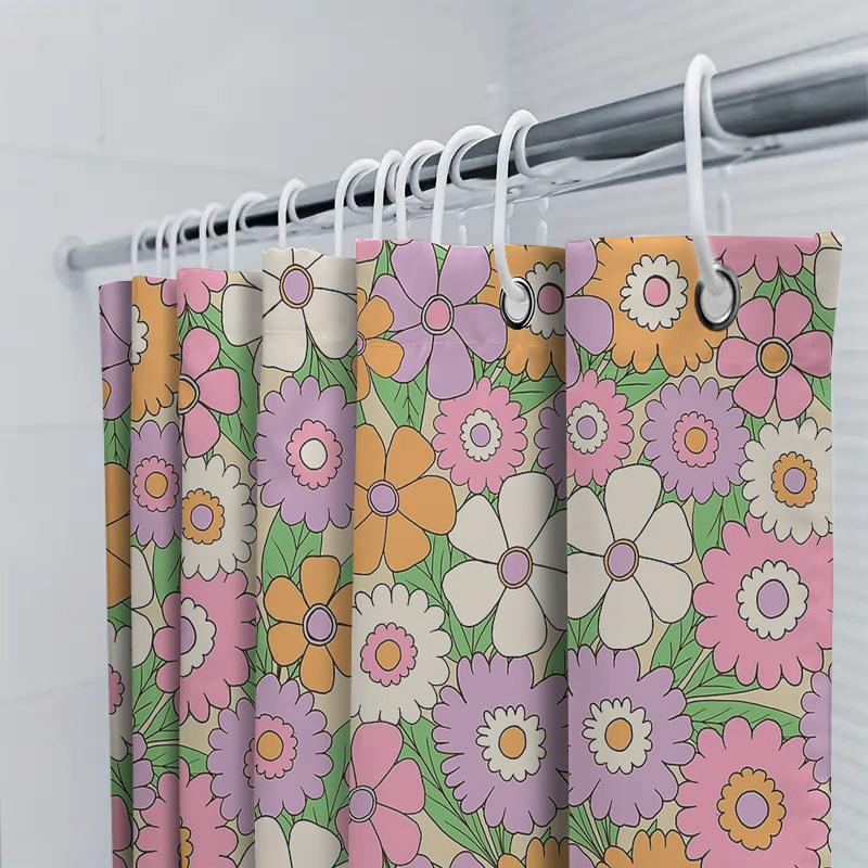Floral Shower Curtain Botanical Flower Pattern Bathroom Decor Waterproof Fabric Vintage Nature Home Decor Artistic Washable Mode