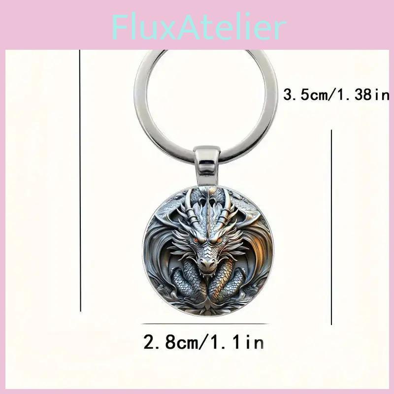 Porte-clés Tête de Dragon Mythique Métal Rond Accessoire Pour Voyage Et Célébrations