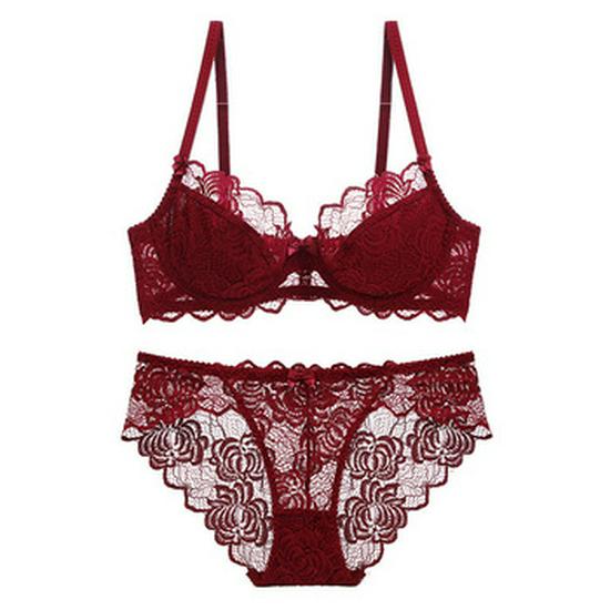 European and American Sexy Ultra-Thin Lace Bra Set: French-Style, See-Through, Anti-Sagging, Plus Size.