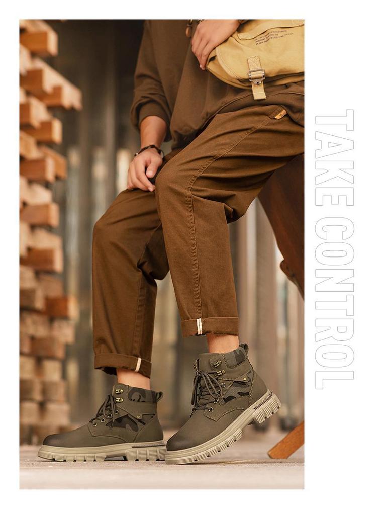 Winter Men's Fleece-Lined Non-Slip Martin Ankle Boots - High-Top British Style Work Shoes