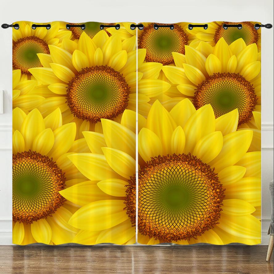 Flower Series Sunflower Digital Printing Curtain Blackout And Punching