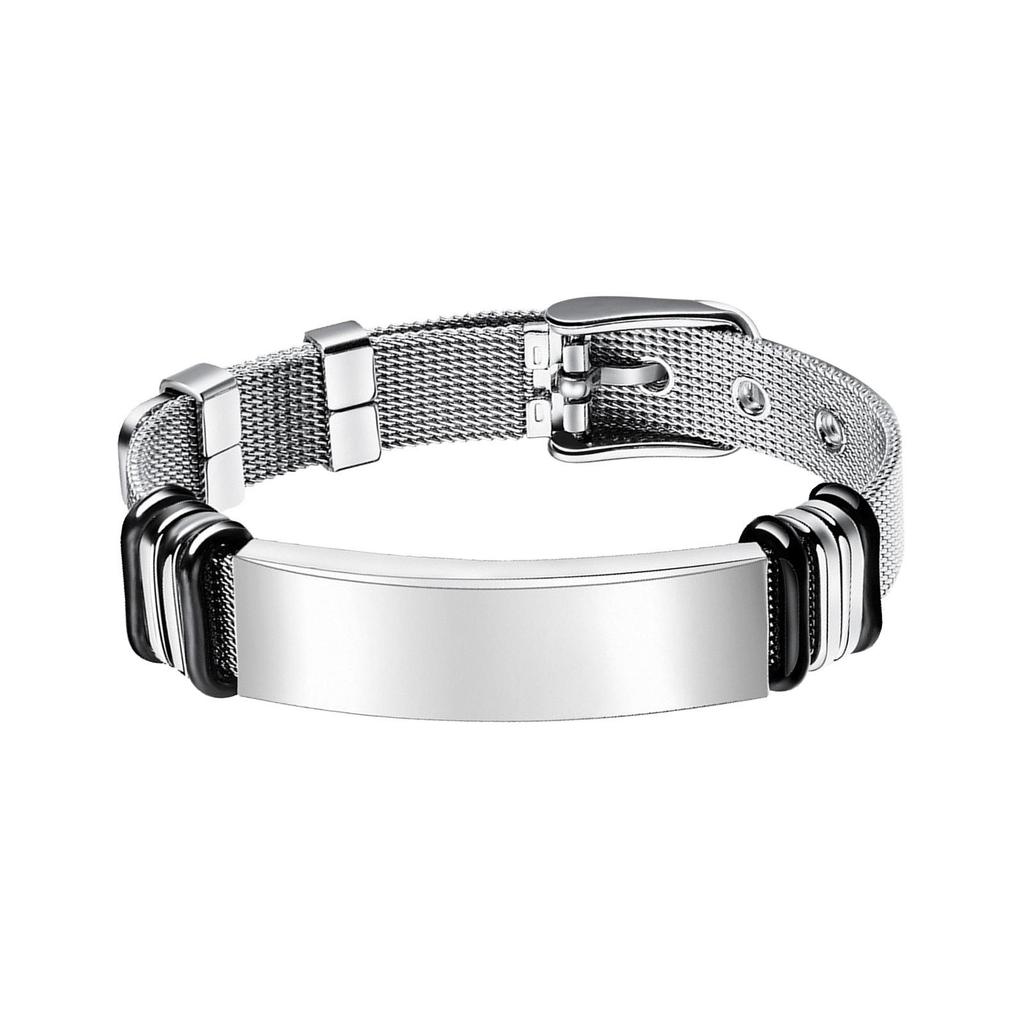 European & American Minimalist Braided Leather Bracelet with Engravable Stainless Steel Plate