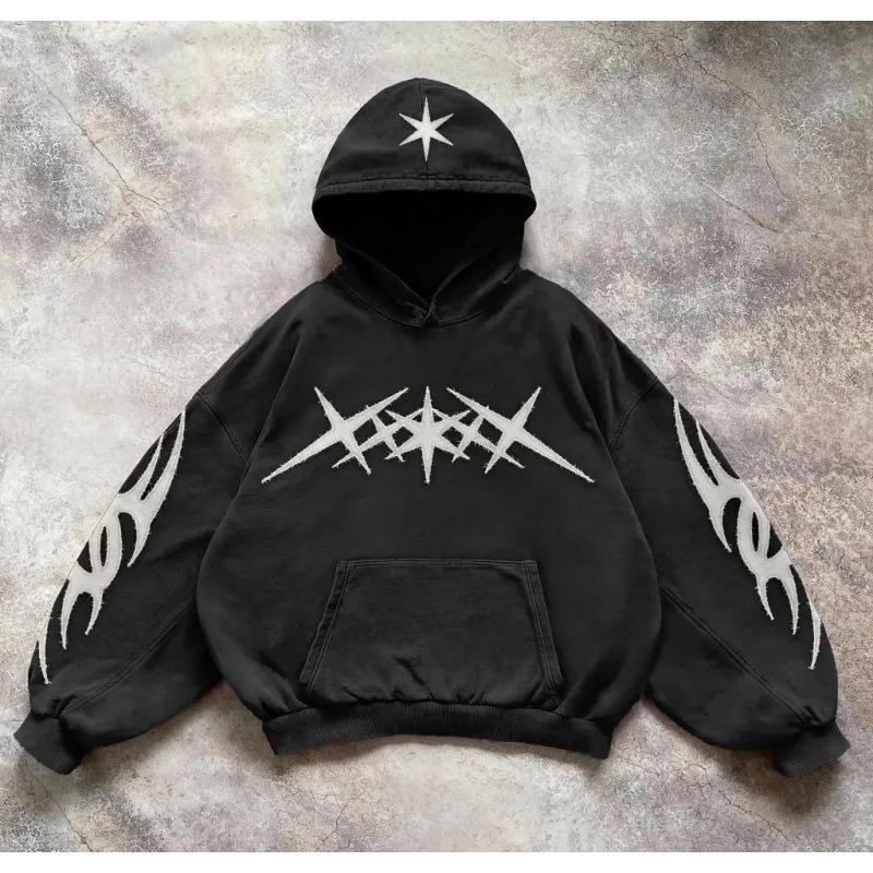 Y2K Retro Punk Digitaldruck Hoodie: American Gothic Paar Sport