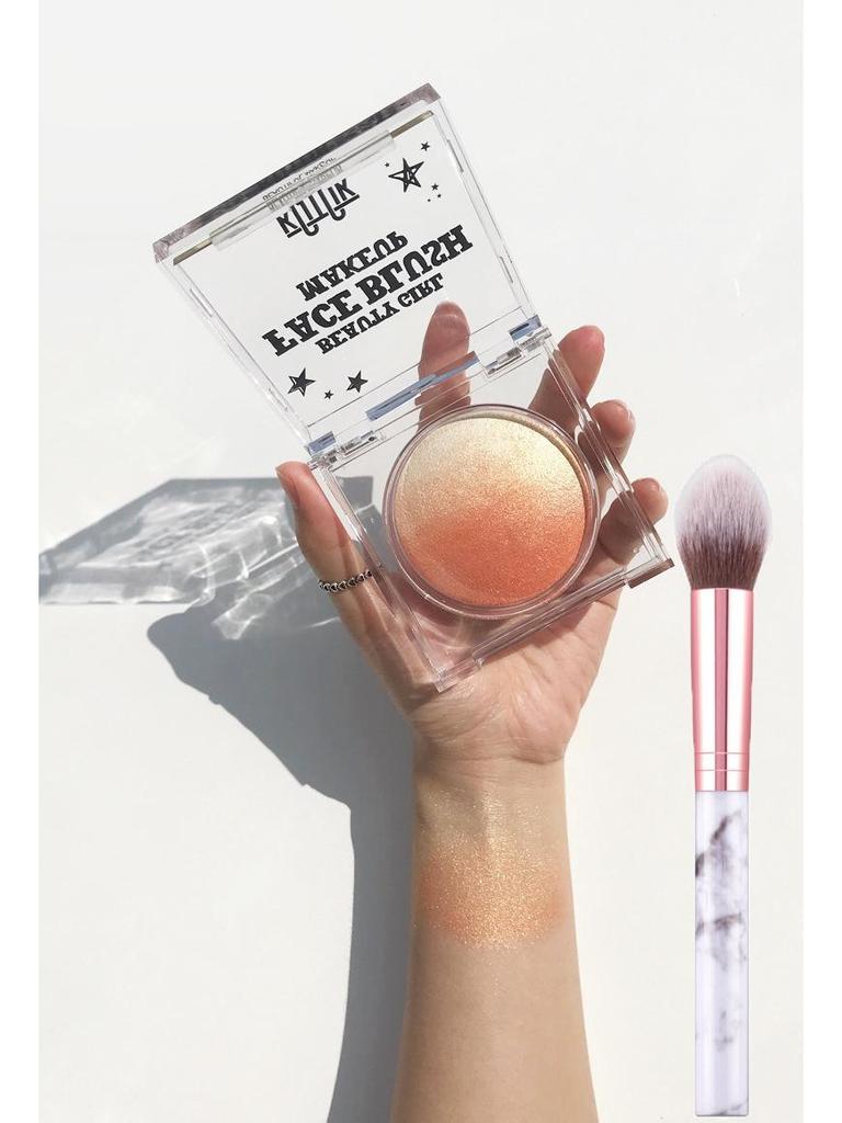 KQTQK Kuku Han Society All-in-One Blush & Highlight Palette: Baked Egg Nude Gradient for Natural Makeup & Dual-Use Eyeshadow.