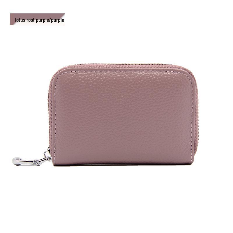 Accordion Top Grain Cowhide RFID Anti-Theft Multi-Card Zipper Leather ID Card Holder