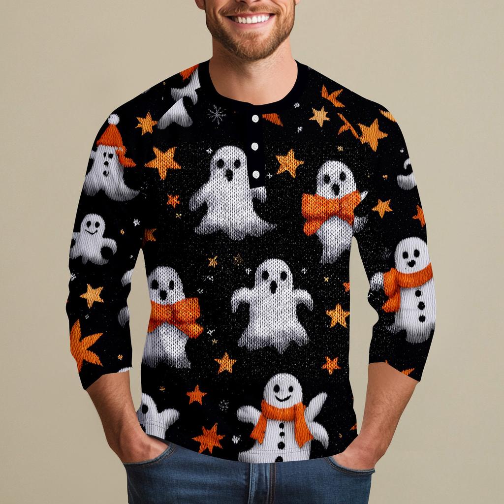 Men's Halloween Printed  Collar Three-Quarter Sleeve