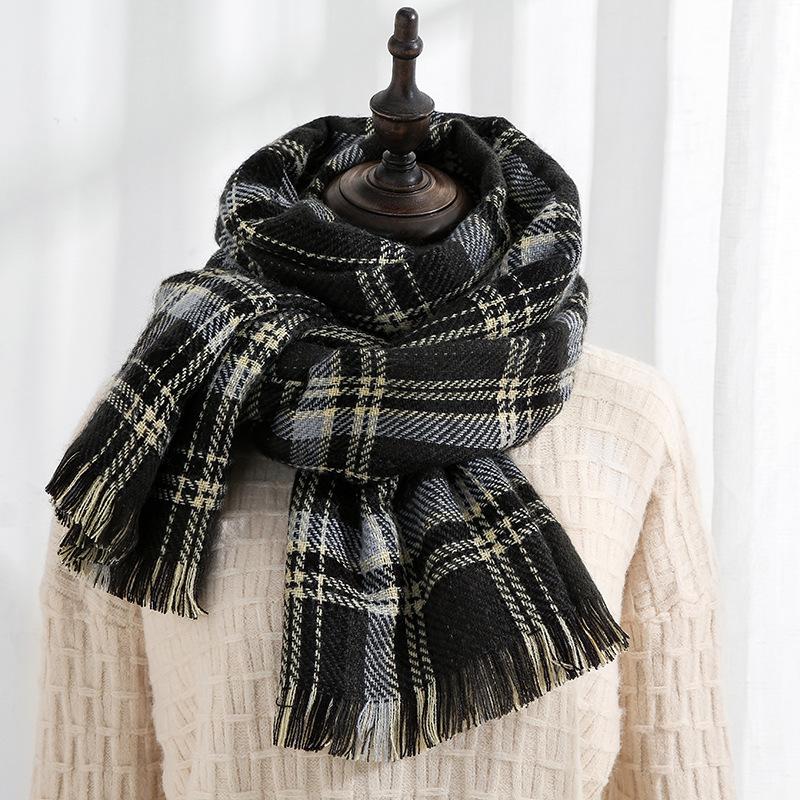 Double-sided plaid scarf women's winter 2025 Christmas imitation cashmere fringed shawl women's warm scarf