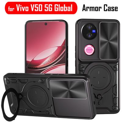 Posuvný kryt objektivu Fotoaparát Armor Funda pro Vivo V50 Global Pouzdro pro Vivo V50 Global V2427 Pouzdro Magnetický prsten Stojánek Držák Kryt