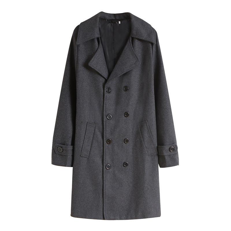 Men S Double Breasted Mid Length Casual Slim Woolen Trench Coat
