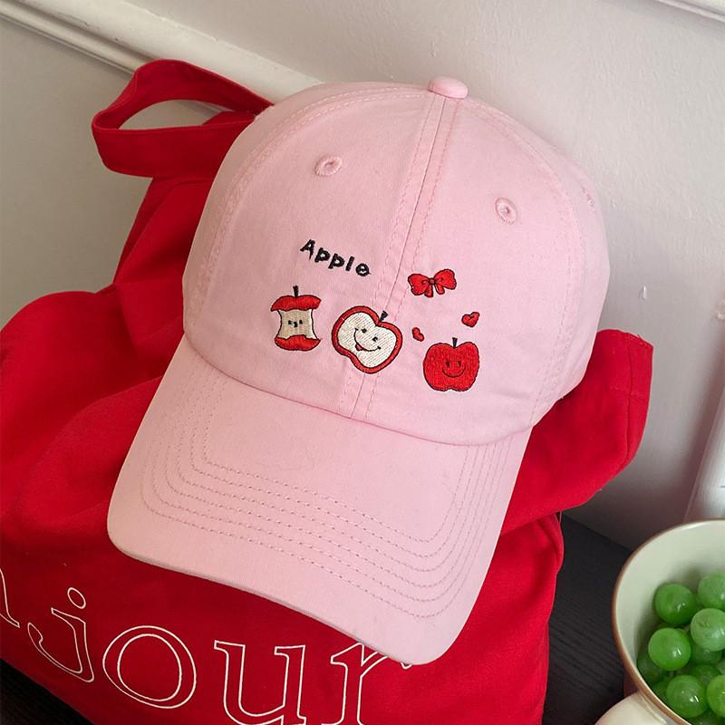 Cute Baseball Red Hat With Apple Embroidery Ideal For Spring Outfits For Women