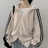 Autumn/winter New Chic Minimalist Elegant Drawstring Hooded Design Niche Striped Loose Long-sleeve Sweater Jacket