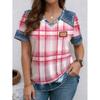 V-Neck Short Sleeve T-Shirt With Blue White Striped Print Loose Fit Casual Top Women 2025