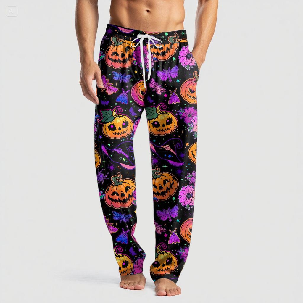Men's Knitted Halloween Print Pocket Casual Pants Pajama Pants