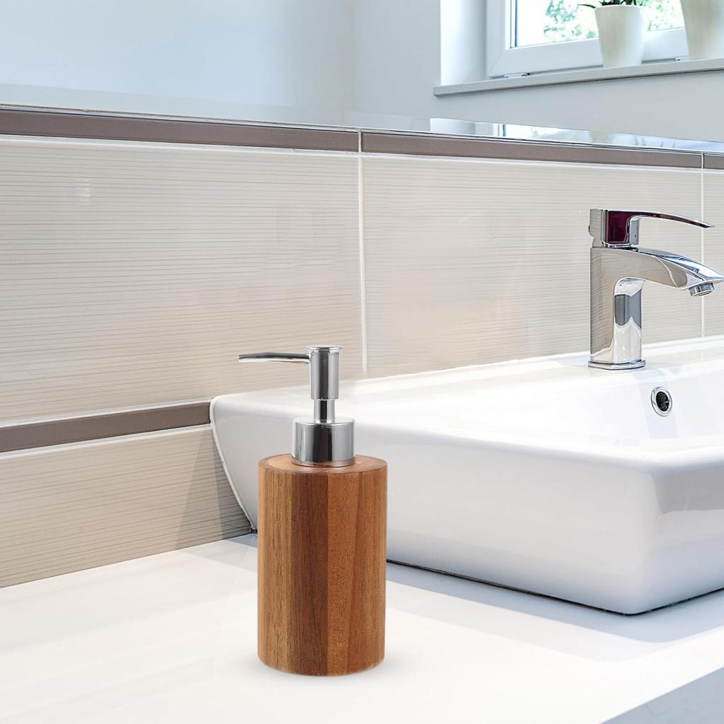 Beaupretty Wooden Soap Dispenser: Pump Lotion Dispenser Bamboo Shampoo Bottles Refillable Cosmetic Shower Gel Container for Countertop Kitchen
