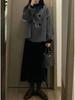 Petite Women's Retro Gray Woolen Coat with Peter Pan Collar, Thickened for Autumn/Winter Korean Hepburn Style.