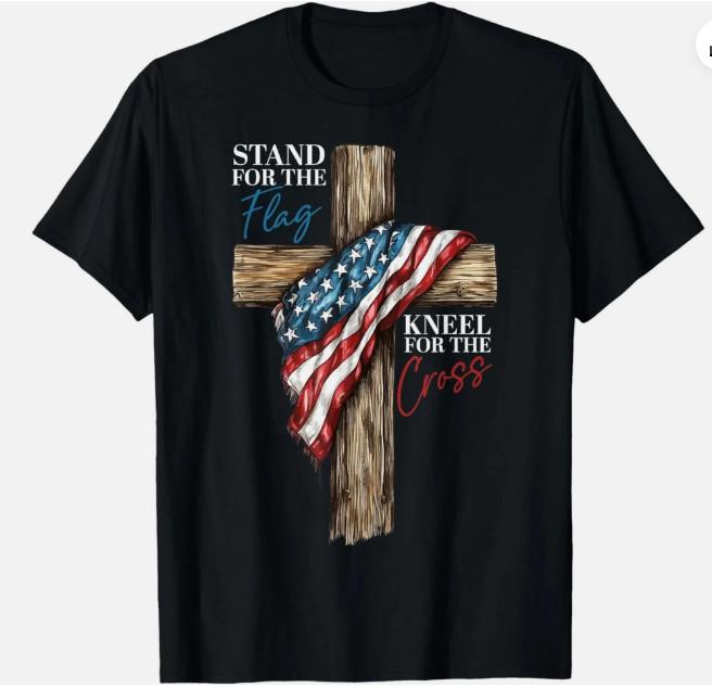 Stand for The Flag Kneel for The Cross Patriotic Faith T Shirt M