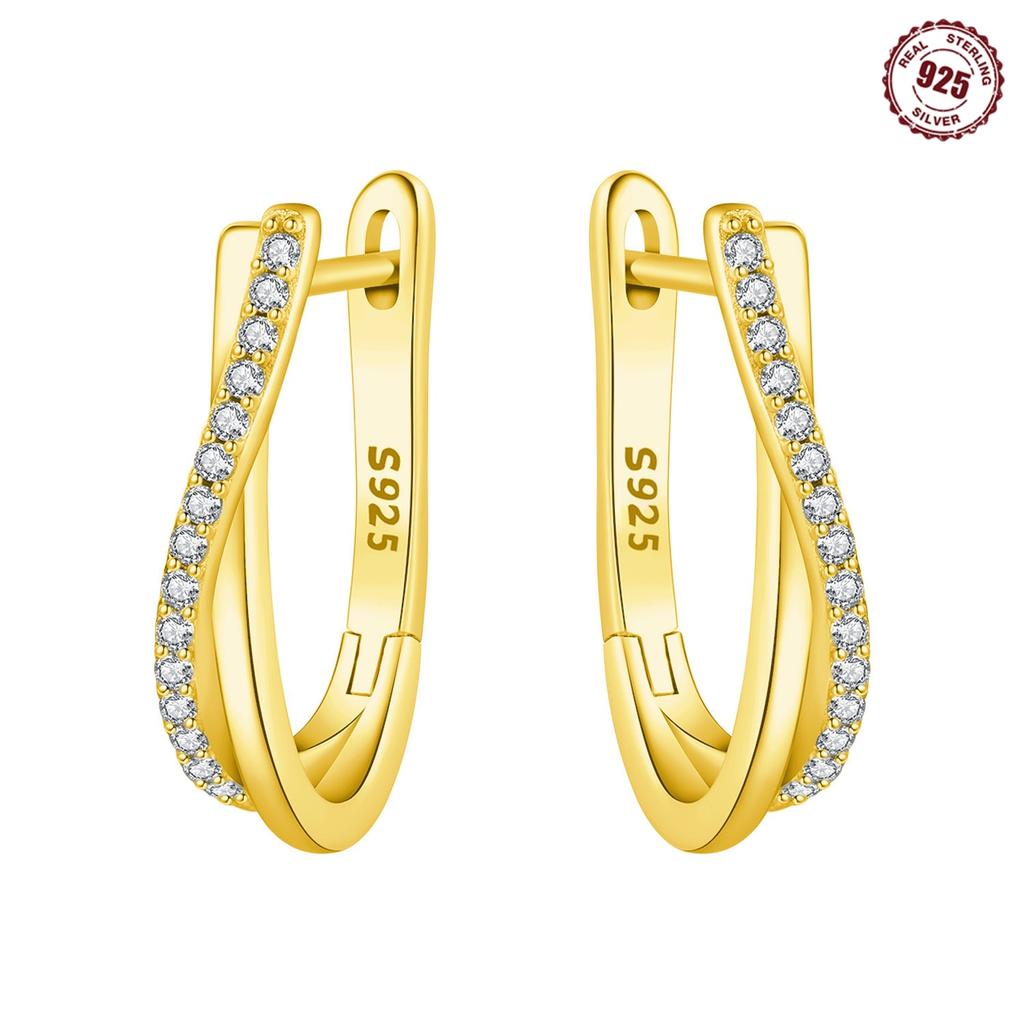 Orstarry S925 Silver Earring Versatile and Elegant Zirconia Twisted Hoop Earrings Fashion Jewellery Women Gift