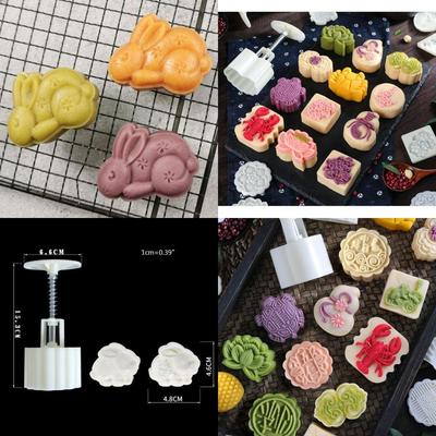 Plastic Moon Cake Mold Hand Press 50g Bunny Cookie Stamp Pastry Tool Bakeware X3UC