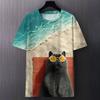 Fun Cat Pattern Printed T-shirt Summer Casual Loose Round Neck Short Sleeved Men's T-shirts