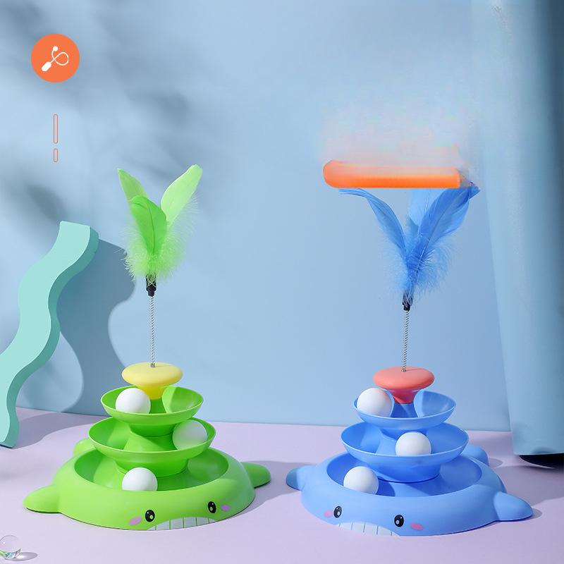 New Pet Toy Three-layer Track Cat Turntable Toy Spring Feather Cat Self-pleasure Cat Toy