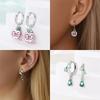 S925 Silver Colorful Sparking Zircon Heart Shape Dopamine Hoop Earrings Flowers Earrings Jewelry for Women Girl Fine Gifts
