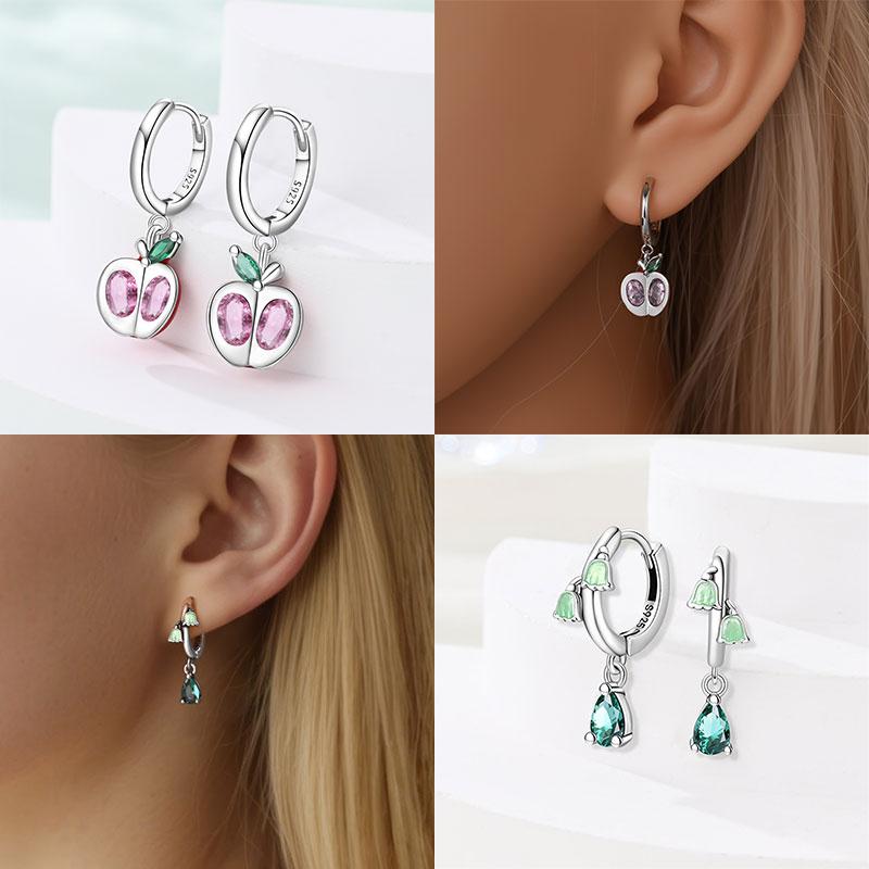 S925 Silver Colorful Sparking Zircon Heart Shape Dopamine Hoop Earrings Flowers Earrings Jewelry for Women Girl Fine Gifts