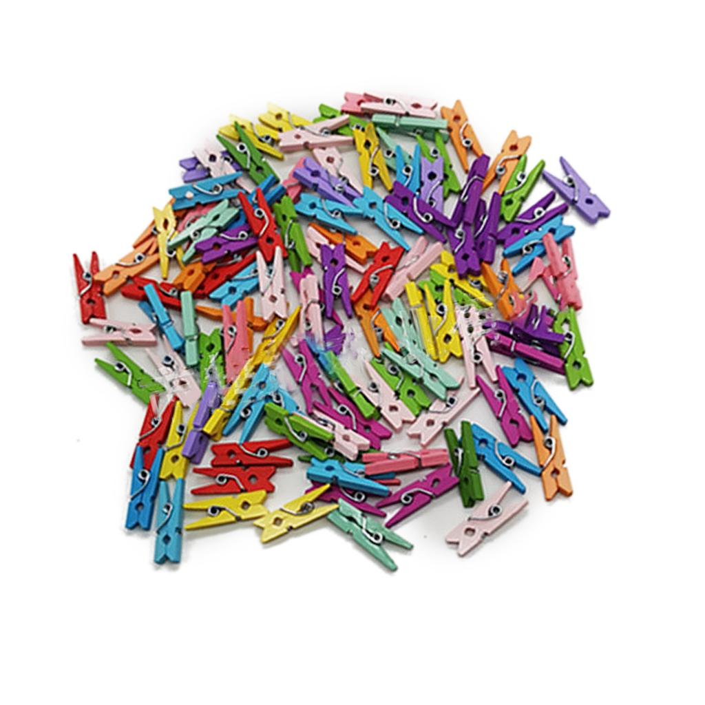 200Pcs Assorted Color Home Wooden Clip Practical Colorful Wood Photo Office Note Clamp