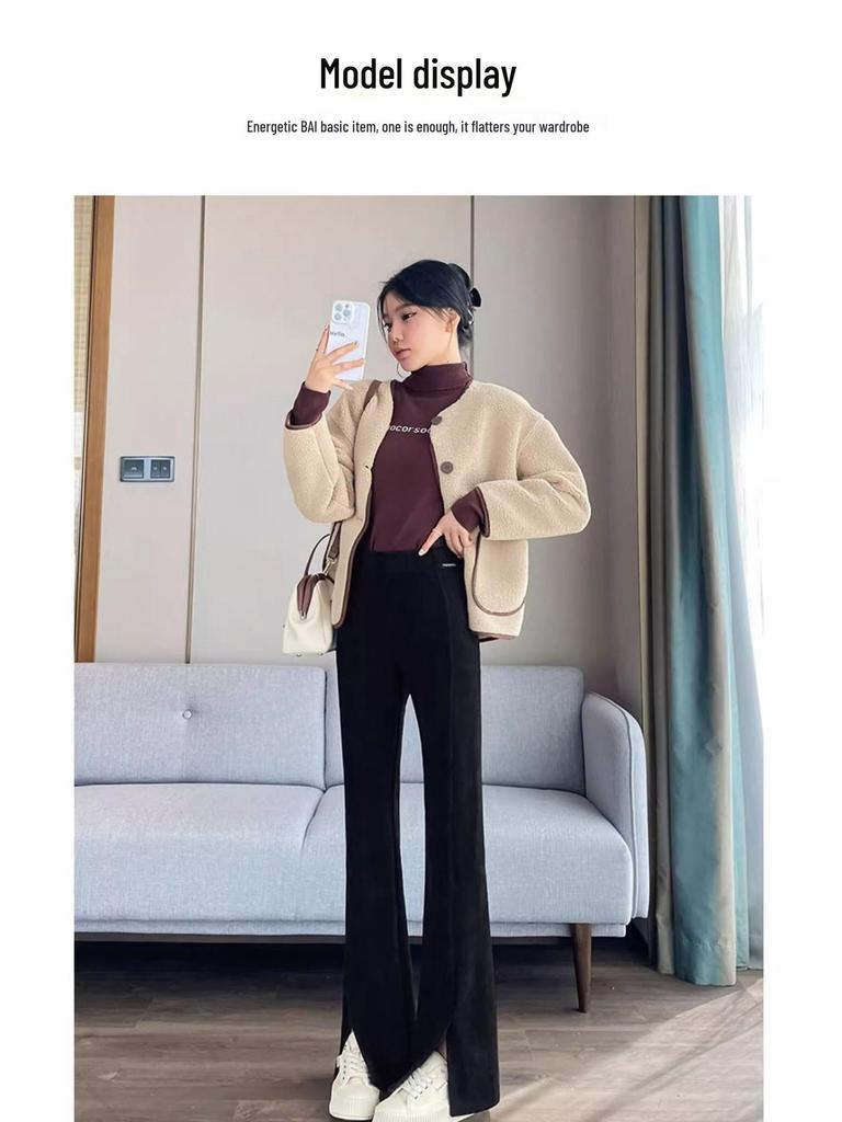 Damen Schlaghose aus Chenille-Kord mit Fleecefutter und Schlitzen, Herbst/Winter 2024 Stil