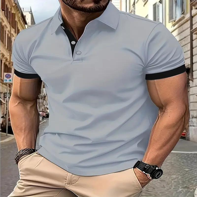 3D Solid Color Summer Collar Short Sleeved Polo Shirt for Casual and Loose Men